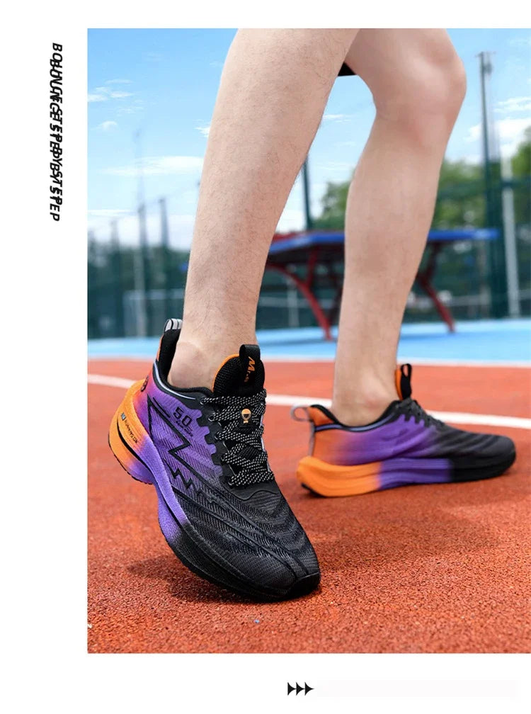 New Men's Carbon Plate Running Shoes Soft Cushion Shock Absorbing Sports Shoes Unisex Lightweight Anti-Slip Training Sneakers