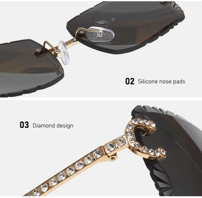 Fashion Rimless Square Sunglasses Vintage Diamond Brand Design Cut Lens Sun Glasses Men Women Metal Frame Luxury Eyewear