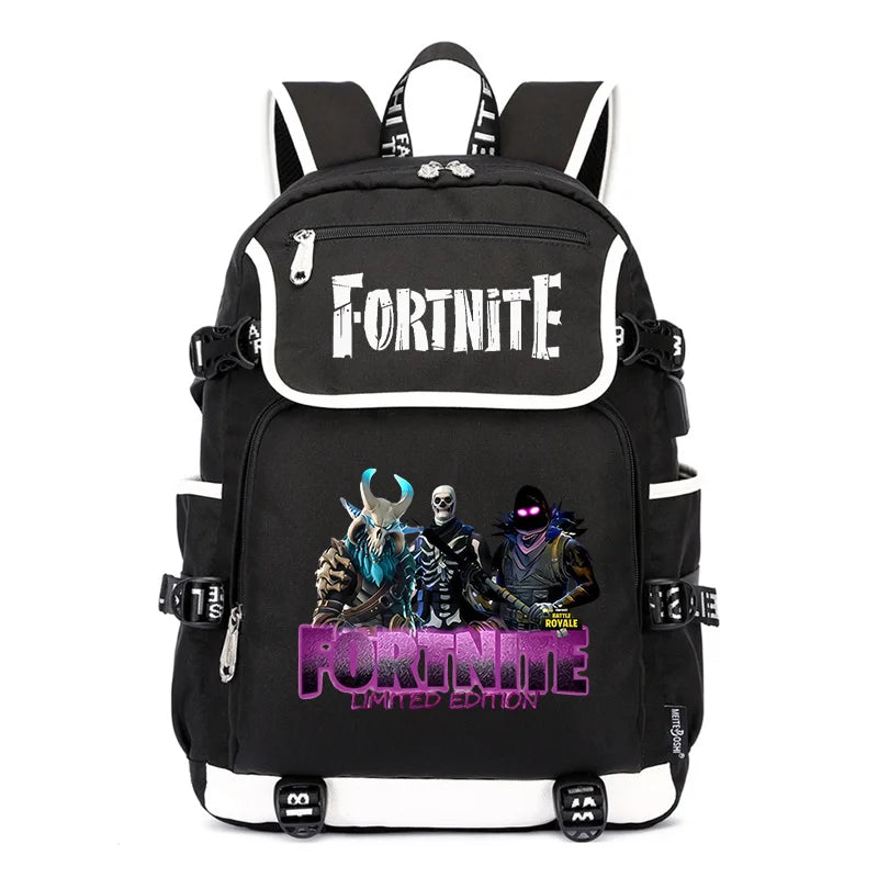 Zaino Fortnites di grande capacità, borsa casual a tracolla con porta USB, unisex, stile anime, cartella per studenti, nuovo regalo di cancelleria elegante