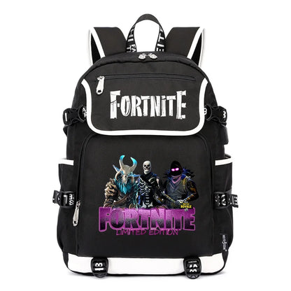 Zaino Fortnites di grande capacità, borsa casual a tracolla con porta USB, unisex, stile anime, cartella per studenti, nuovo regalo di cancelleria elegante