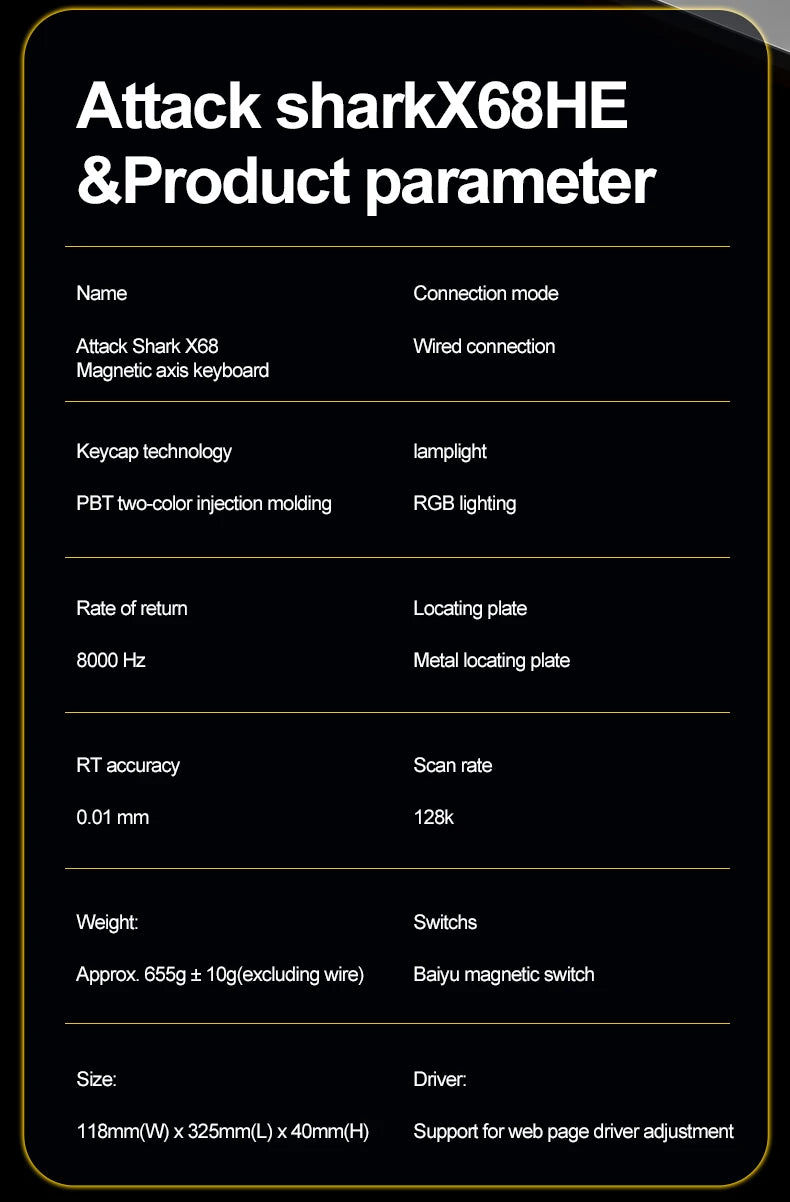 Tastiera da gaming magnetica ATTACK SHARK X68HE X68PRO HE e FREEWOLF F68 cablata F68Pro wireless per pro gaming 0.01mm Rapid Trigg