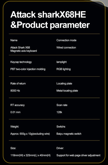 Tastiera da gaming magnetica ATTACK SHARK X68HE X68PRO HE e FREEWOLF F68 cablata F68Pro wireless per pro gaming 0.01mm Rapid Trigg