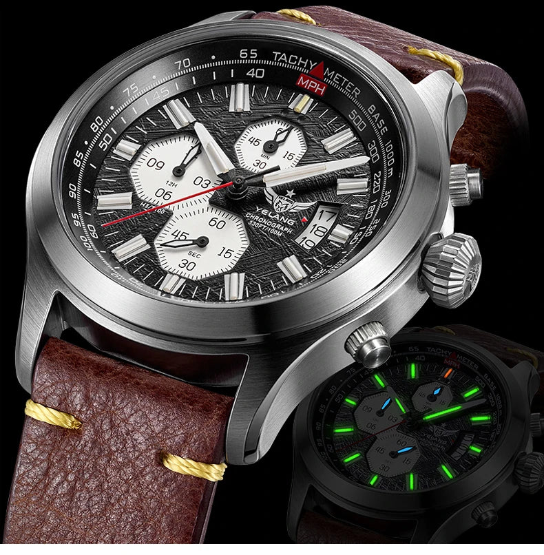 Zegarek kwarcowy męski YELANG V1029S 42mm, mechanizm Japan OS10, luminescencja T100, wodoodporność 100M, sportowy styl militarny, szafir