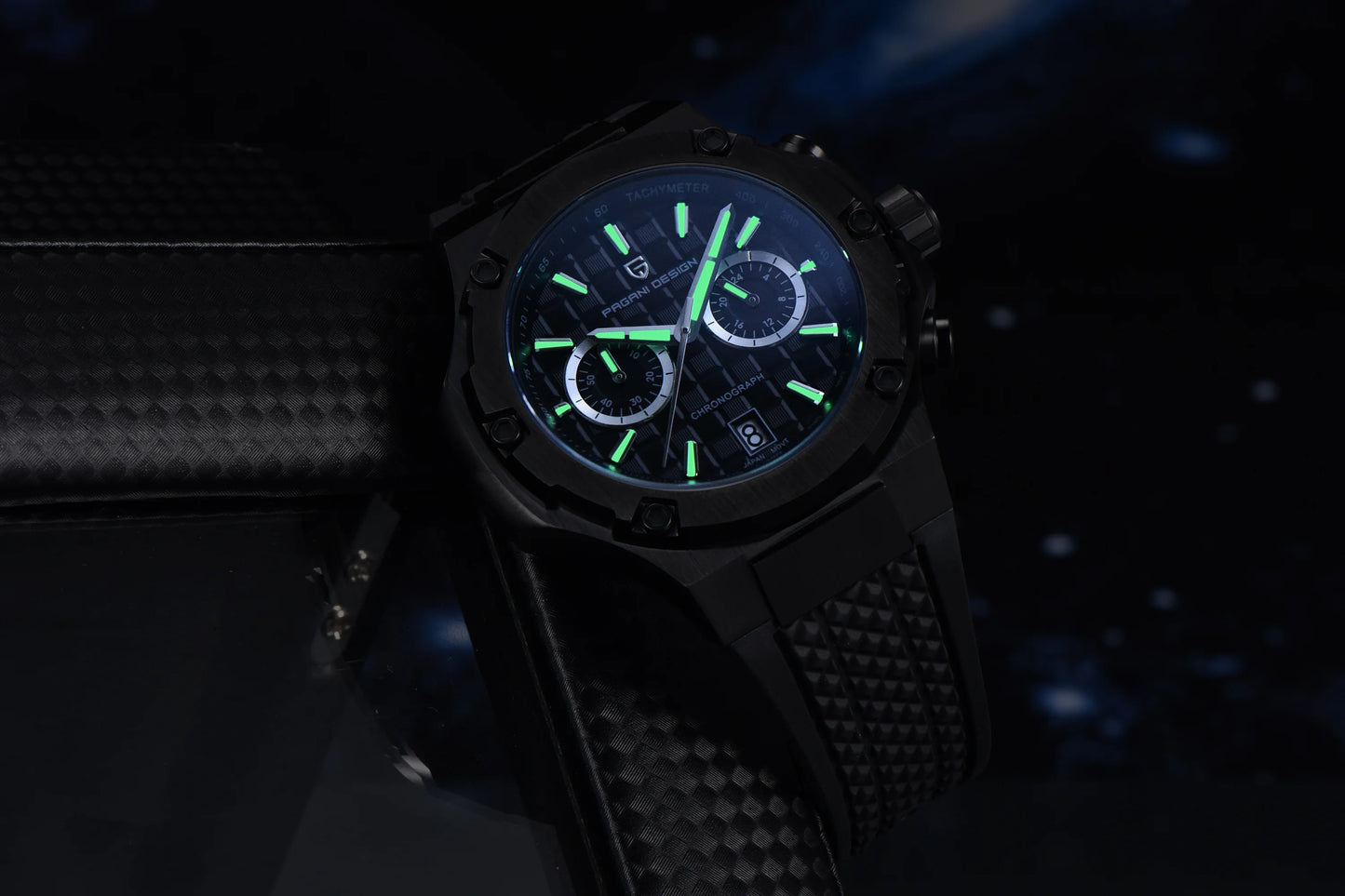 PAGANI DESIGN Men's Watches Luxury Rose Gold Sport Chronograph Japan VK64 Quartz Watch For Men Fluororubber Strap Wristwatch Men