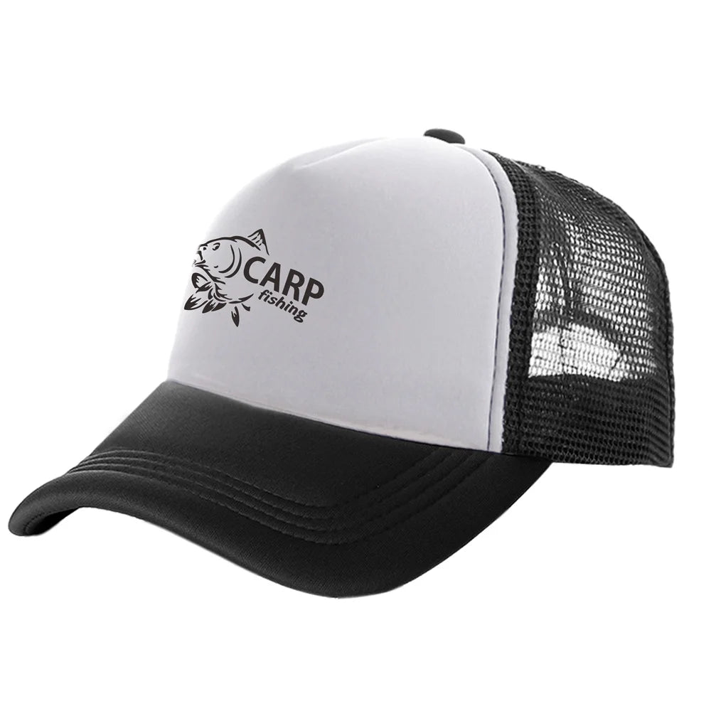 Pánske trucker čiapky s potlačou „Carp Fish“ – vtipné rybárske čiapky, baseballové čiapky, štýlové letné unisex čiapky zo sieťoviny MZ-169