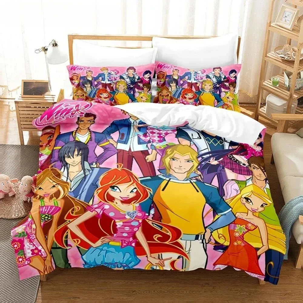 Anime W-Winx Clubs Duvet Cover Pillowcase Bedding Set Adult Boys Girls Bedroom Decoration Children Gift Single Double Large Size