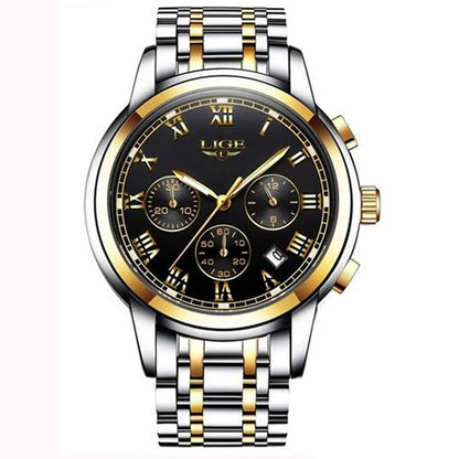 Pánske hodinky LIGE – luxusný chronograf, ležérny športový štýl, vodotesné, celokovové, quartzový strojček