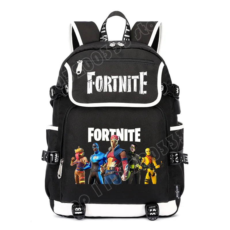 Zaino Fortnites di grande capacità, borsa casual a tracolla con porta USB, unisex, stile anime, cartella per studenti, nuovo regalo di cancelleria elegante