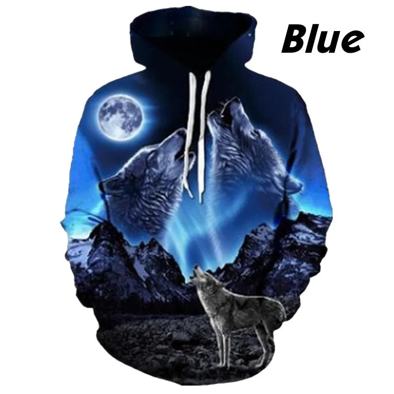 Europäischer und amerikanischer Bestseller: 3D-bedruckter Wolf-Hoodie, modischer langärmliger Pullover, cooler Animal-Sweatshirt mit Persönlichkeit