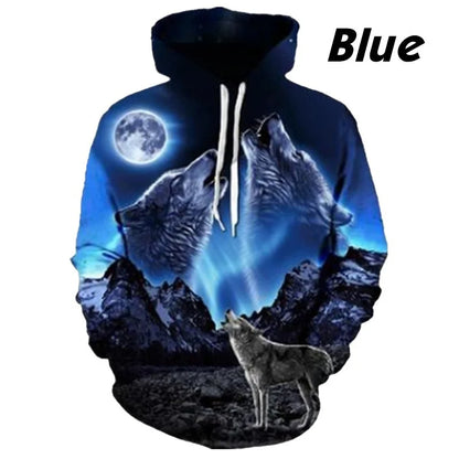 Europäischer und amerikanischer Bestseller: 3D-bedruckter Wolf-Hoodie, modischer langärmliger Pullover, cooler Animal-Sweatshirt mit Persönlichkeit