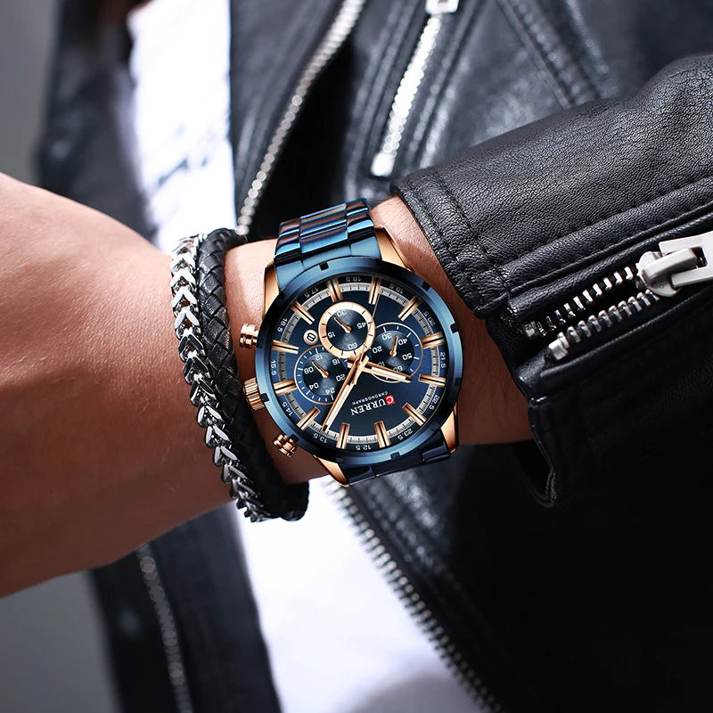 Herrenuhr CURREN – Sportlicher Luxus-Chronograph, Quarzwerk, komplett aus Edelstahl, wasserdicht