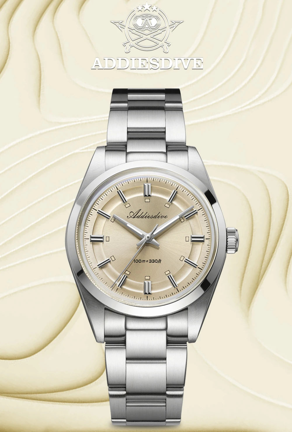 ADDIESDIVE – Luxury analogue men’s watch, VH31 quartz movement, domed crystal, water-resistant to 10 bar, BGW9 luminescent coating, steel case – Customisable model AD2515