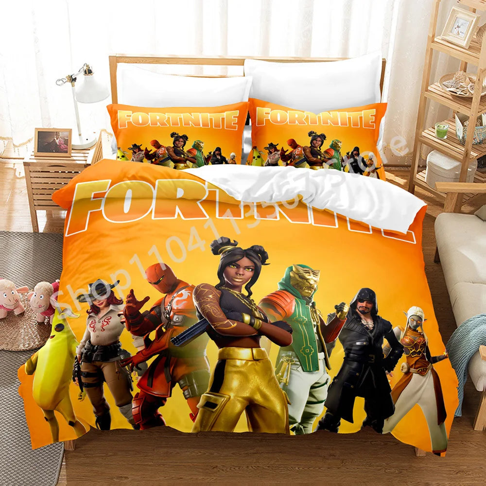 Battle Royale F-Fortnite 3PCS Bedding Set Kids Duvet Cover Quilt Pillowcase Double Size Victory Game Bedroom Linen Decoration