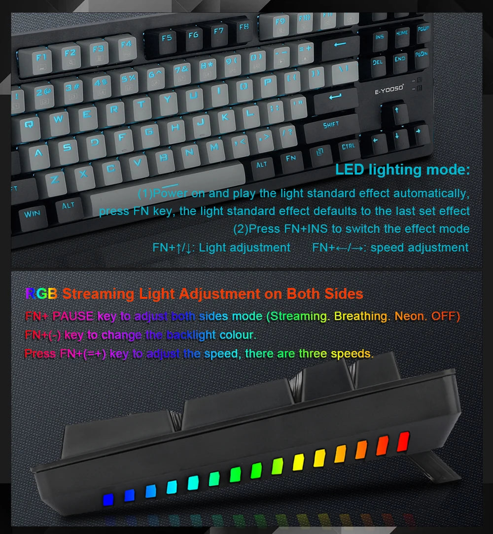 E-YOOSO K620 USB Mechanical Gaming Keyboard Wired Blue Red Switch Monochrome LED Backlit 87 Key for Computer Laptop PC