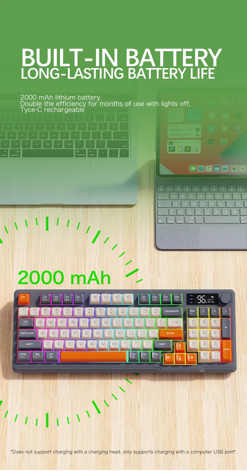 M96 Bluetooth-Tastatur Kabellose FREEWOLF Bildschirm-Gaming-Tastatur, elektronischer Bildschirm, Multi-Device-Verbindung, ergonomisches Gaming