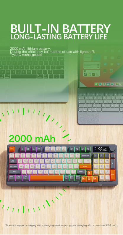 M96 Bluetooth-Tastatur Kabellose FREEWOLF Bildschirm-Gaming-Tastatur, elektronischer Bildschirm, Multi-Device-Verbindung, ergonomisches Gaming