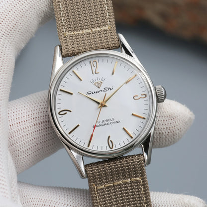 Shanghai Diamond Mechanical Watch Men's Manual Winding Watch 7120 Movement 38MM Stainless Steel Waterproof Men's Gift
