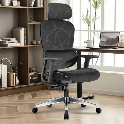 Ergonomic Office Chair Lumbar Support & Neck Pillow Soft Padded Armrests Breathable Mesh Multi-Position Height Adjustment Comfor