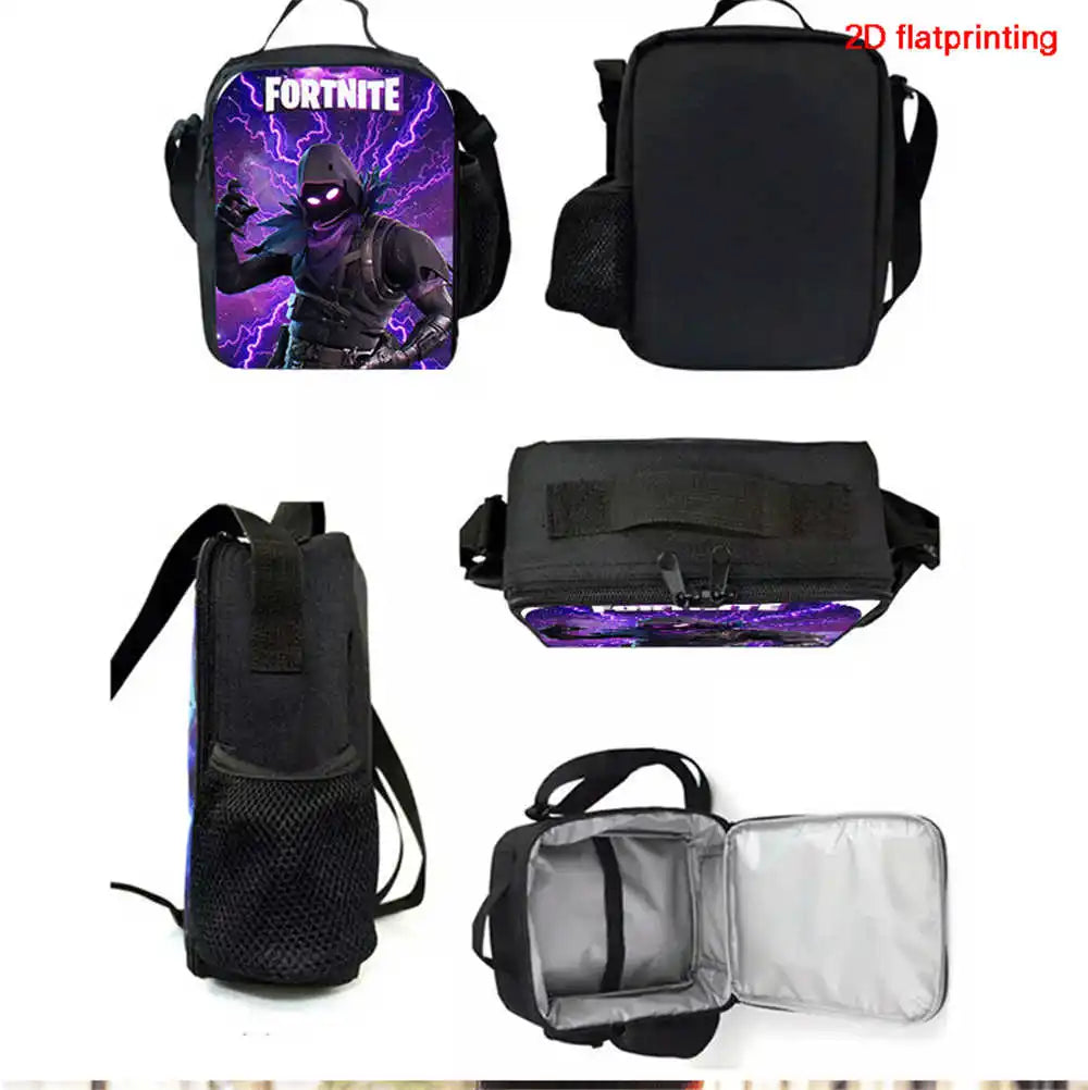 Cute Cartoon  3pcs Set School Backpack with Lunch Bag Pencil Case , Large Anime Fortnite Kids School Bags For Boys and Girls