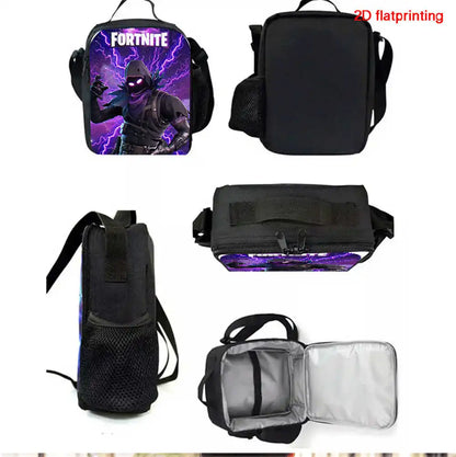 Cute Cartoon  3pcs Set School Backpack with Lunch Bag Pencil Case , Large Anime Fortnite Kids School Bags For Boys and Girls