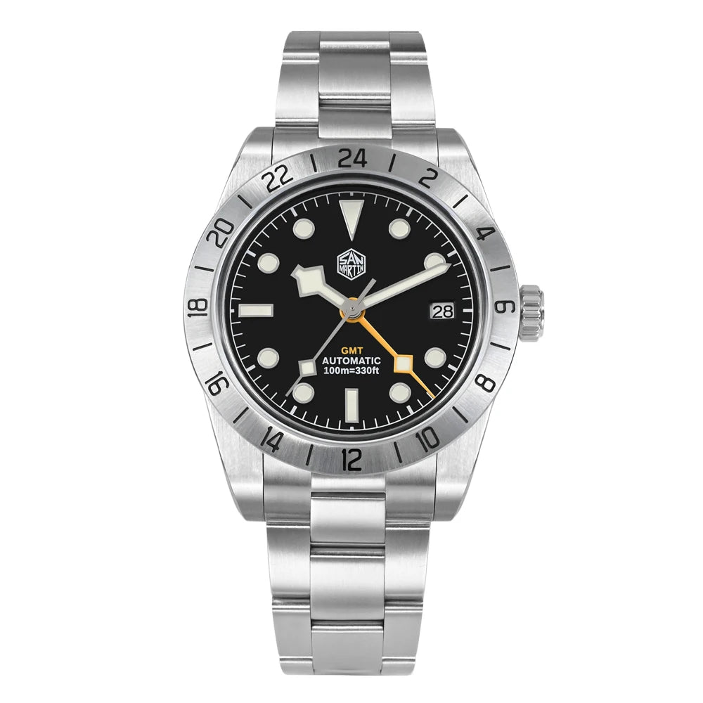 San Martin Nuevo reloj mecánico automático NH34 BB GMT de 39mm, reloj deportivo de zafiro, luminoso, impermeable 100m para hombre, Relogio SN0054