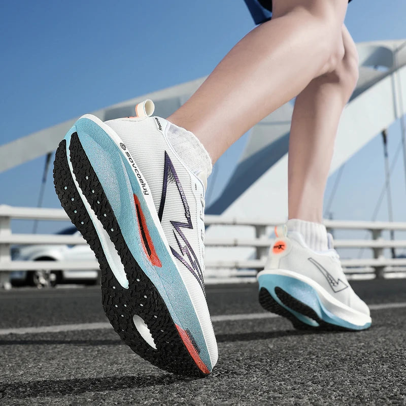 Sapatilhas de corrida com placa de carbono, especialidade maratona, para homem e mulher, desportivas, respiráveis, leves, confortáveis, atléticas e antiderrapantes