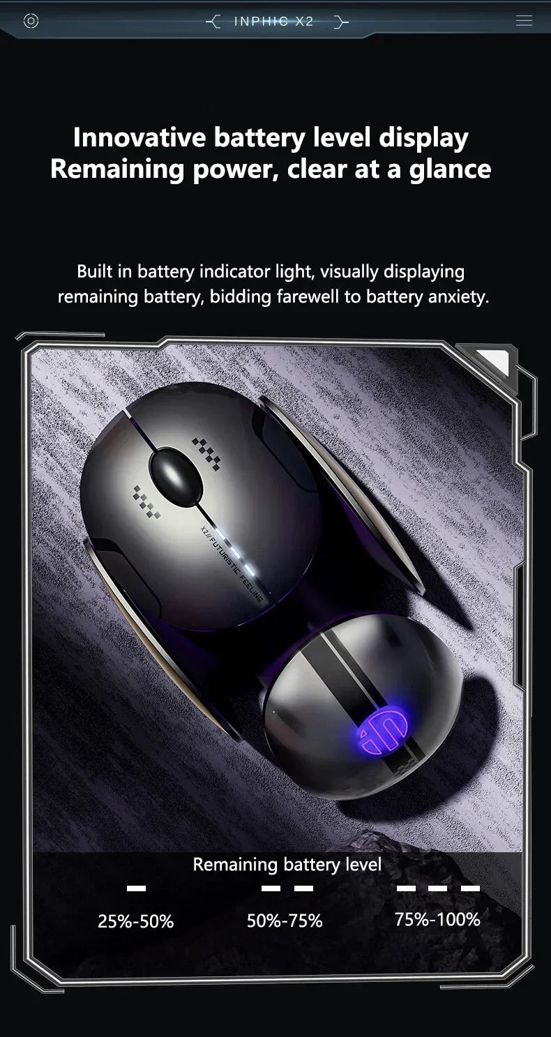 Inphic X2 Tri-Mode Metal Bluetooth Wireless Mouse Silent Rechargeable E-Sports Backlight Gaming PC Laptops Accessories Gift