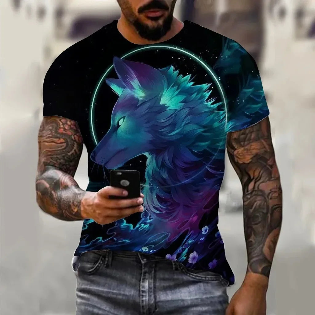 Men's T-Shirts Summer Animal Wolf Pattern 3D Print Tops Tees Summer Women Streetwear Fashion Oversized T Shirt Men Clothing