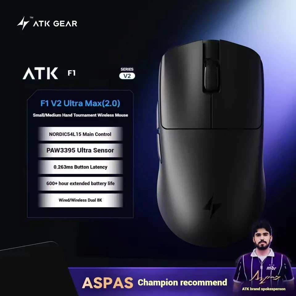 ATK Blazing Sky F1 V2 Ultra Max Ασύρματο Gaming Ποντίκι Διπλής Λειτουργίας Ελαφρύ PAW3950Ultra Διπλό 8K Χαμηλής Καθυστέρησης Εργονομικό Extreme