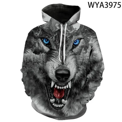 Europäischer und amerikanischer Bestseller: 3D-bedruckter Wolf-Hoodie, modischer langärmliger Pullover, cooler Animal-Sweatshirt mit Persönlichkeit