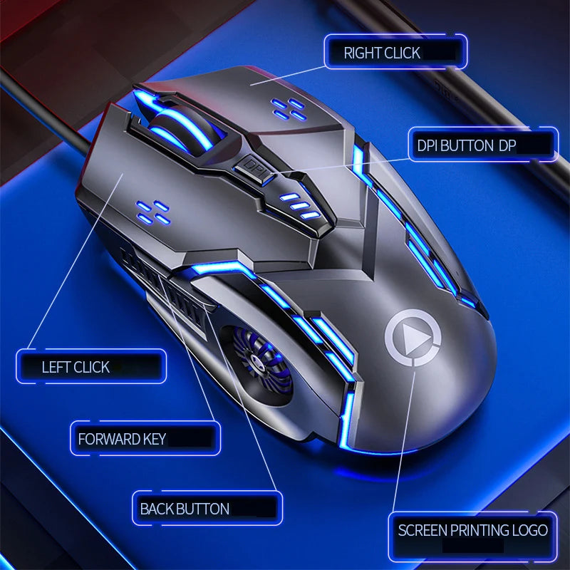 Žična gaming miška G5 z barvito osvetlitvijo ozadja, 6 gumbi, tihim delovanjem, 4-stopenjsko nastavitvijo in 3200 DPI RGB za računalnik in prenosnik