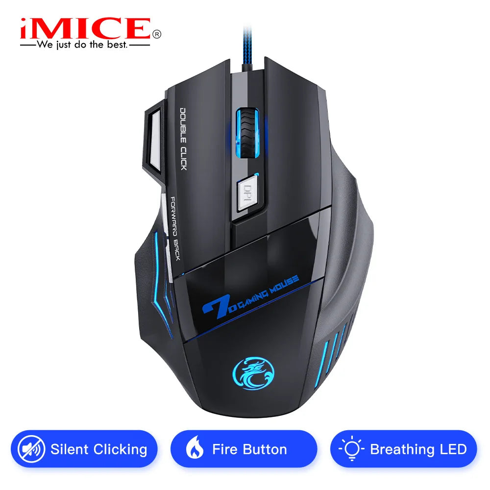 IMICE X7 Optical Gaming Mouse Adjustable DPI Ergonomic Anti-Slip Design Colorful Luminous Suitable for Desktop Computers Laptop