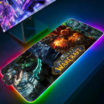World Of Warcraft LED Backlight Gaming Mousepad Gamer Mousepads RGB Mouse Pad Non-Slip Rubber Deskmats Keyboard Desk Mat WOW
