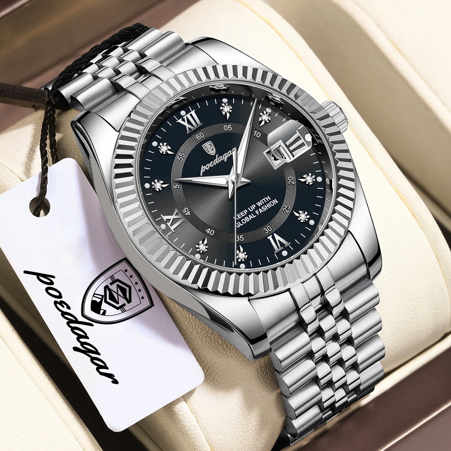 POEDAGAR Business Luxury Men Wristwatch Waterproof Luminous Date Military Man Watch Stainless Steel Fashion Men's Quartz Watches