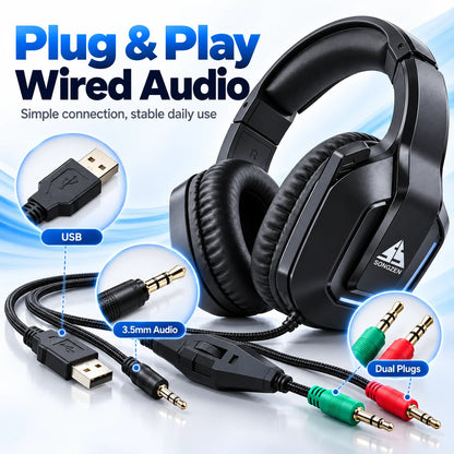 Casque de jeu D3, casque stéréo filaire à porter sur l’oreille, confortable, sans microphone, pour PC, ordinateur portable, écoute de musique et jeux.