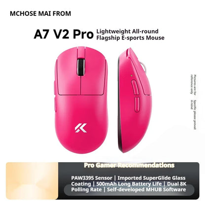 MCHOSE A7 V2 Ultra+ Wireless Mouse Tri-Mode Lightweight Paw3950 Ti 42000dpi 500mah Pc Esports Laptop Gaming Mice Accessories