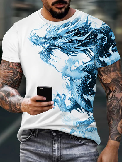 Ανδρικό T-Shirt με Στάμπα Δράκου, Casual Διαπνέον Ύφασμα, Graphic Tee Street Style, Μπλούζα Εξωτερικού Χώρου με Κοντά Μανίκια, Ανδρικά T-Shirts