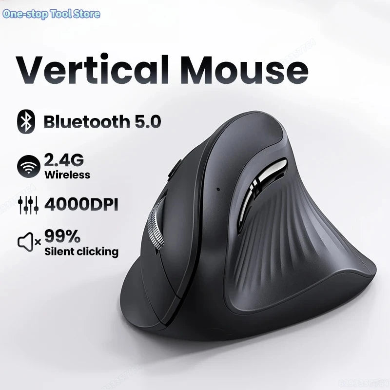 Langaton Bluetooth 5.0 2.4G -hiiri, ergonominen, 4000DPI, 6 hiljaista painiketta, MacBookille, tableteille, kannettaville tietokoneille ja PC:lle