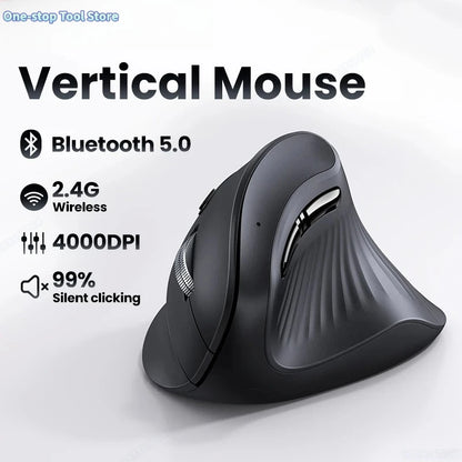 Langaton Bluetooth 5.0 2.4G -hiiri, ergonominen, 4000DPI, 6 hiljaista painiketta, MacBookille, tableteille, kannettaville tietokoneille ja PC:lle