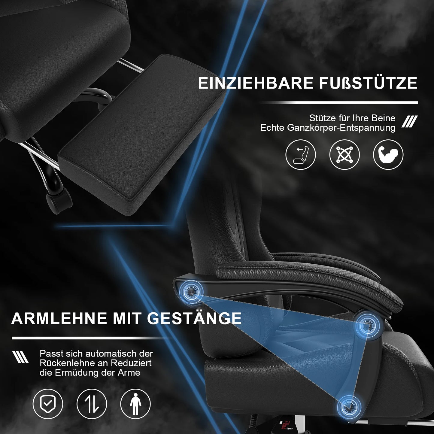 HOMALL Ergonomic Gaming Chair with Low-Noise Roll Office Chair Faux Leather Swing Chair Desk Chair