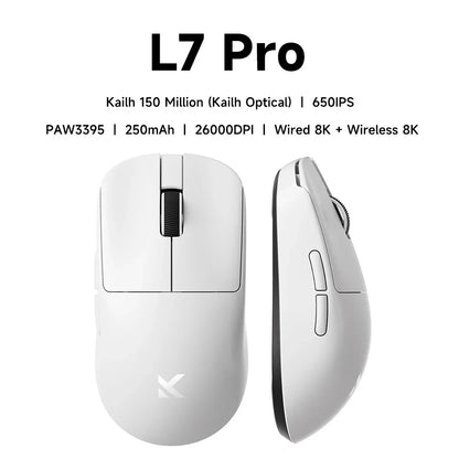MCHOSE L7 Ultra+ közepes-nagy méretű kézre tervezett gamer e-sport egér, PAW3950, vezeték nélküli, három üzemmódú, könnyű irodai kétmeghajtós számítógépes egér