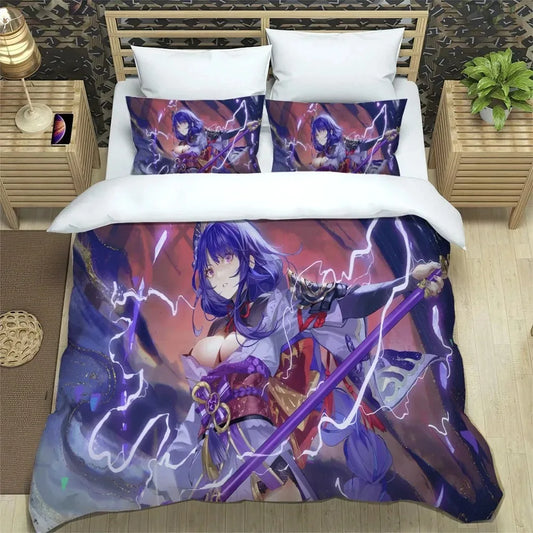Bäddset Anime Genshin Impact för pojkar och flickor, Twin/Queen-storlek, påslakan och örngott, sängkläder för barn och vuxna, moderiktig hemtextil