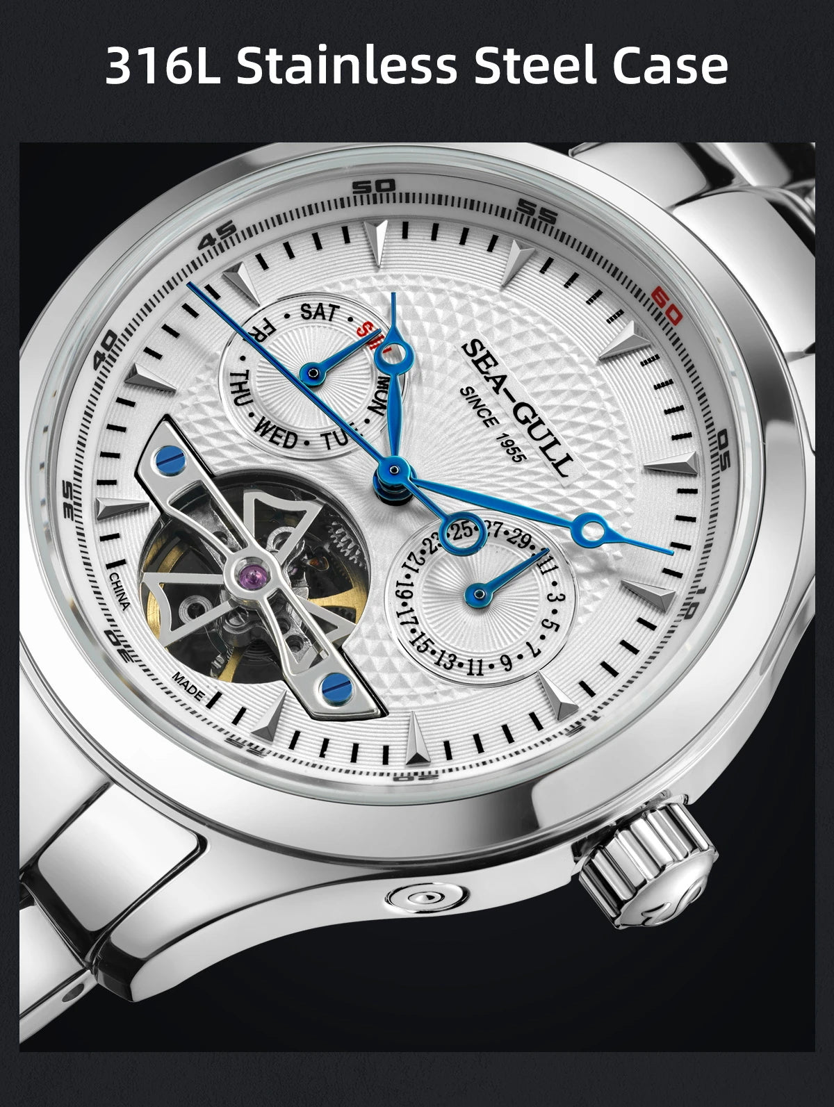 Seagull Flywheel Series Men's Watch Xidong Mechanical Watch 316L Precision Steel Band 39mm Business Watch Relojes Para Hombres
