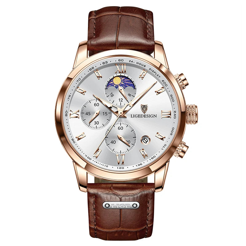 LIGE Casual Men Watch Luxury Leather Waterproof Sport Quartz Wristwatch Chronograph Military Watch for Men Relogio Masculino