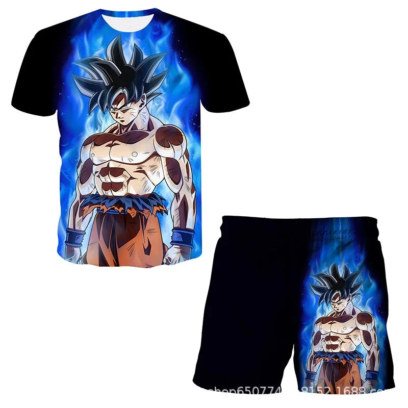 Conjunto infantil de verão Dragon Ball 2026 com T-shirt e calções para menino, conjunto de 2 peças T-shirt + calções