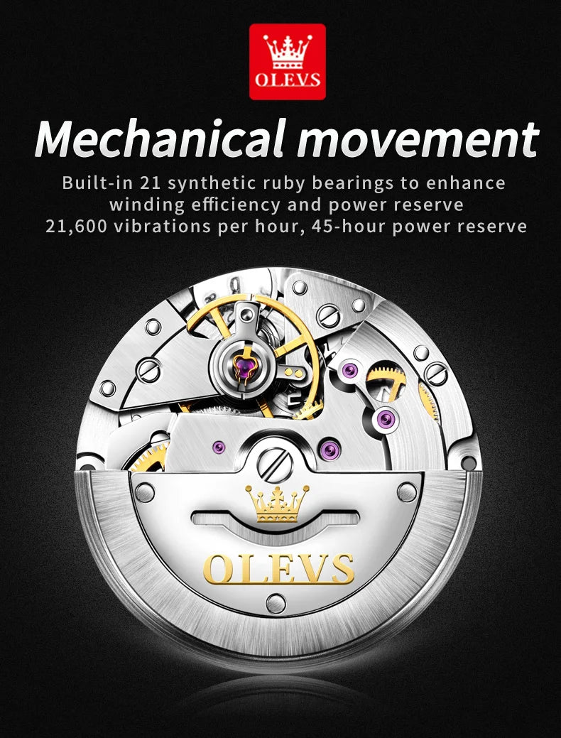 OLEVS 9946 Brand Original Man Watch Dual Calendar Diamond Scale Luxury Automatic Mechanical Watch for Men Business Wristwatches