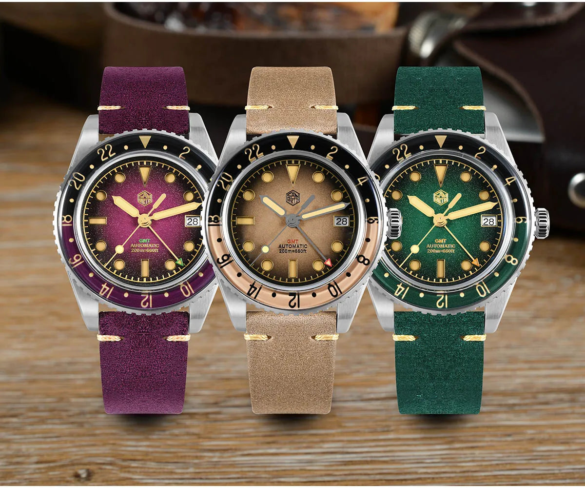 San Martin 2025 Men's Watches Retro NH34 GMT Sandwich Dial 40mm Bidirectional Sapphire Bezel Luxury Sports Watch 20Bar SN0134