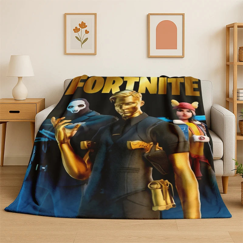 Cartoon F-Fortnite Game Gamer Flannel Blanket Soft Warm Throw Blanket for Bedroom Living Room Bed Travel Camping Picnic Gift