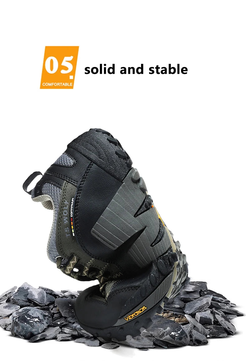Sapatos de montanhismo para homem em couro genuíno, calçado desportivo outdoor antiderrapante, sapatos de montanhismo e caminhada respiráveis para turismo