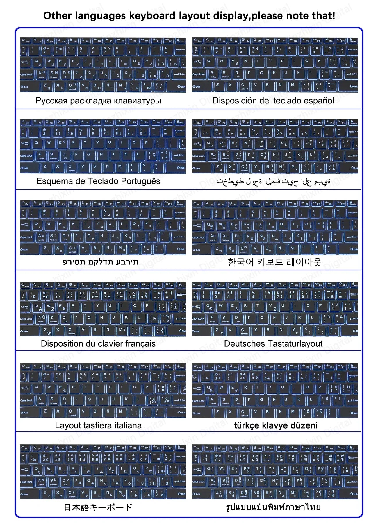 Mini-RGB-Tastatur mit Hintergrundbeleuchtung, 10 Zoll, Bluetooth, kabellose Maus, wiederaufladbar, für Spanisch, Russisch, Hebräisch, Koreanisch, Französisch, Arabisch, Portugal
